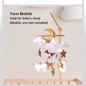 Farm animal felt baby mobile for crib with music and stand